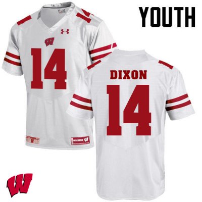 Youth Wisconsin Badgers NCAA #14 DCota Dixon White Authentic Under Armour Stitched College Football Jersey YF31I88AP